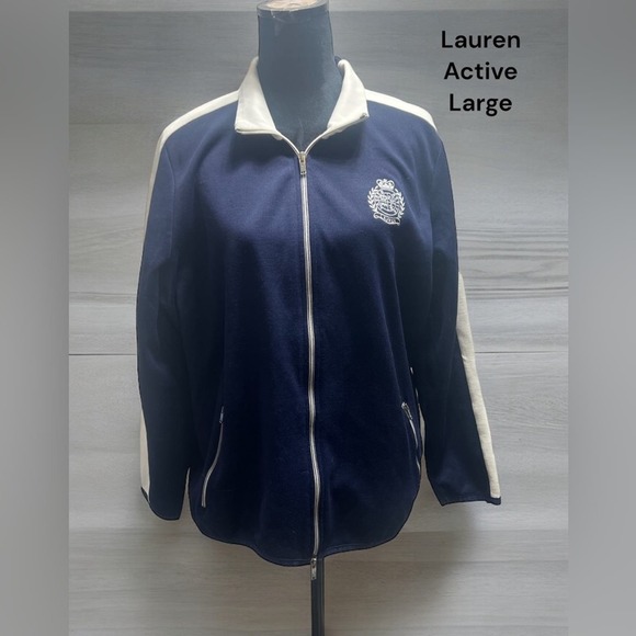 Lauren Active/Ralph Lauren, Large,Blue/White Full Zip, Long Sleeve Jacket. L10 - Picture 1 of 10